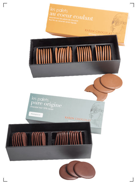 Karen Chocolat PALETS CARAMEL AU COEUR COULANT ET PURE ORIGINE 2BOITES, 塩キャラメルのパレ ピュアオリジンのパレ 2箱セット カレン ショコラ