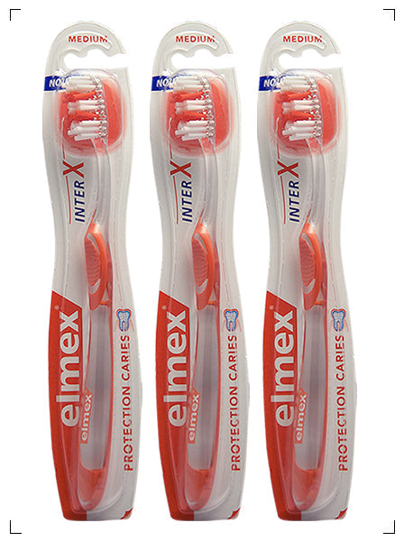 GABA International ELMEX ANTI CARIES INTERX MEDIUM, エルメックス 虫歯予防歯ブラシ インターX ミディアム 3本セット ガバ インターナショナル