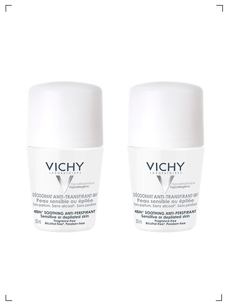 Vichy DEODORANT ANTI TRANSPIRANT 48H PEAU SENSIBLE OU EPILEE 2PCS, デオドラント 超敏感肌脱毛直後用 48H ロールタイプ 2個セット ヴィッシー