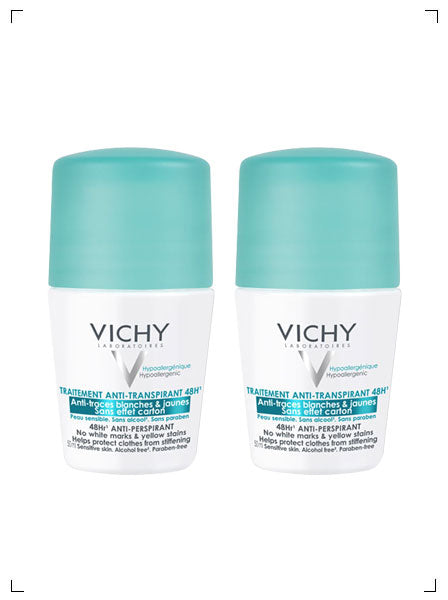 Vichy DEODORANT ANTI-TRANSPIRANT 48H ANTI-TRACES JAUNE ET BLANCHES, デオドラント 48H ロールタイプ アンチトレース 2個セット ヴィッシー