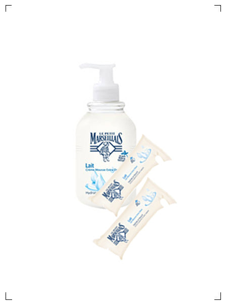 Le Petit Marseillais CREME MOUSSE EXTRA DOUX AU LAIT  AVEC RECHARGE 2PIECES, ミルクソープ ポンプ＆詰め替え2個セット ル プチ マルセイエ