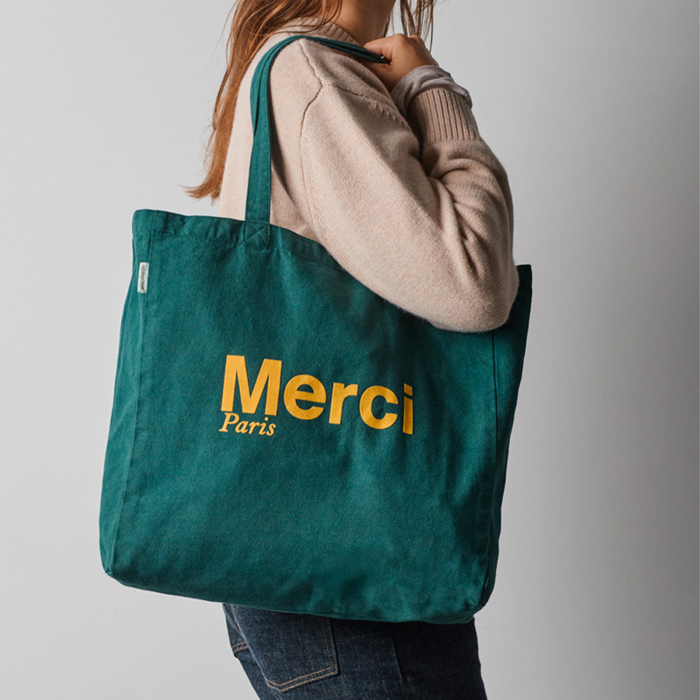 MERCI - TOTE BAG EN COTON - FORÊT & JAUNE