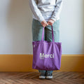 MERCI - TOTE BAG EN COTON - VIOLET & ÉCRU