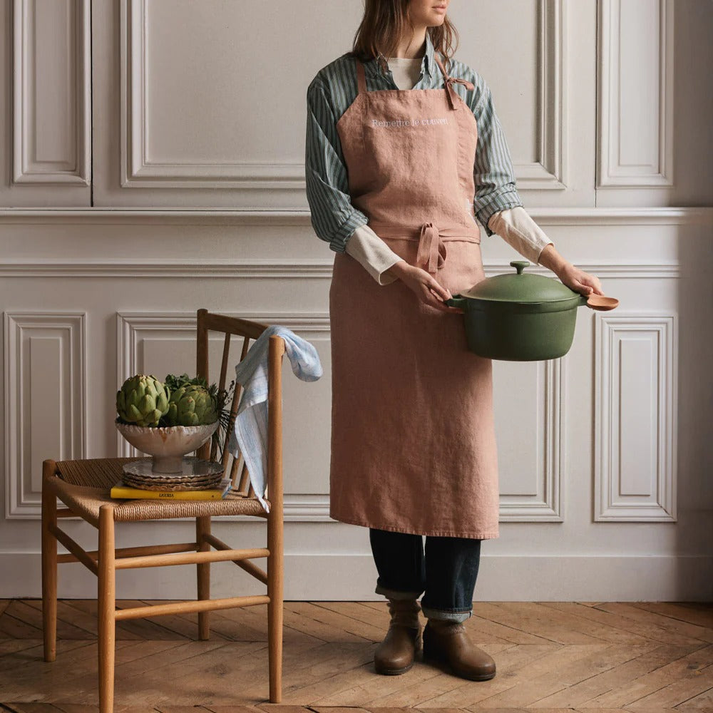 Merci | TABLIER EN LIN LAVE ROSE ARGILE – PARISWAVE.COM