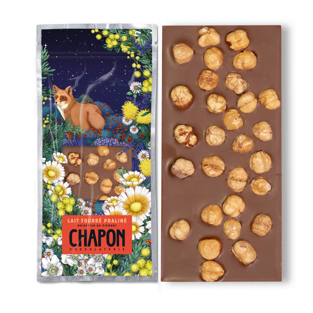 TABLETTE DE CHOCOLAT AU LAIT FOURRÉE PRALINÉ NOISETTES ENTIÈRES DU PIÉMONT