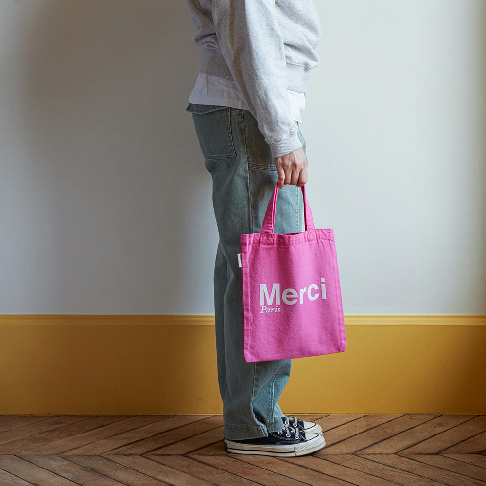 MERCI - TOTE BAG EN COTON - ROSE & ÉCRU