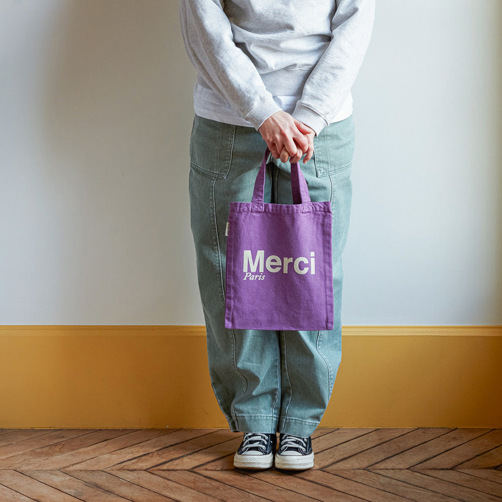 MERCI - TOTE BAG EN COTON - VIOLET & ÉCRU