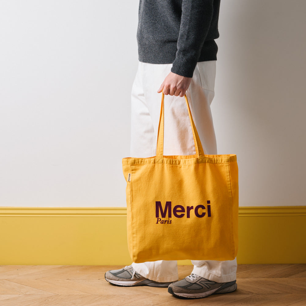 MERCI - TOTE BAG EN COTON - JAUNE & PRUNE