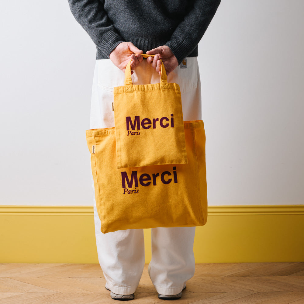 MERCI - TOTE BAG EN COTON - JAUNE & PRUNE