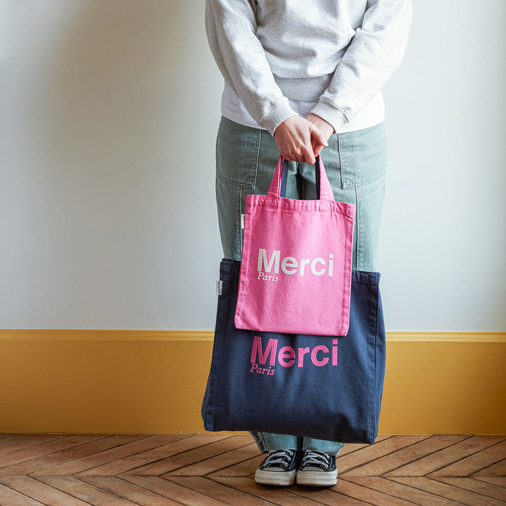 MERCI - TOTE BAG EN COTON - ROSE & ÉCRU