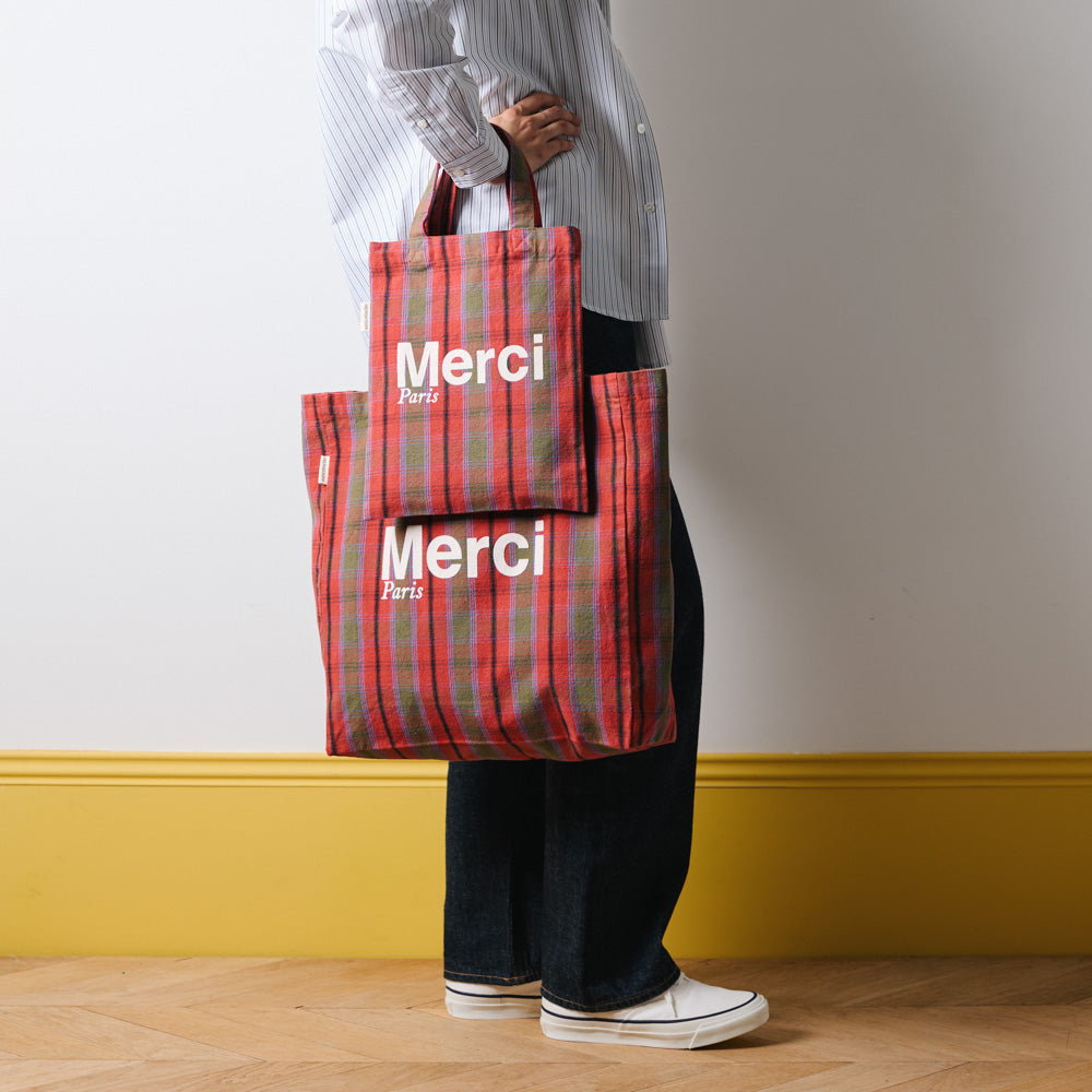 MERCI - TOTE BAG EN COTON - ROSE, VERT & CRÈME