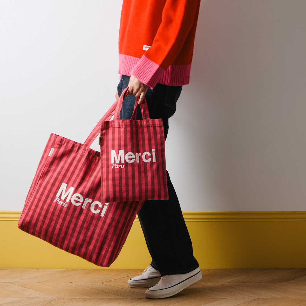 MERCI - TOTE BAG EN COTON - ROSE, VIN & CRÈME
