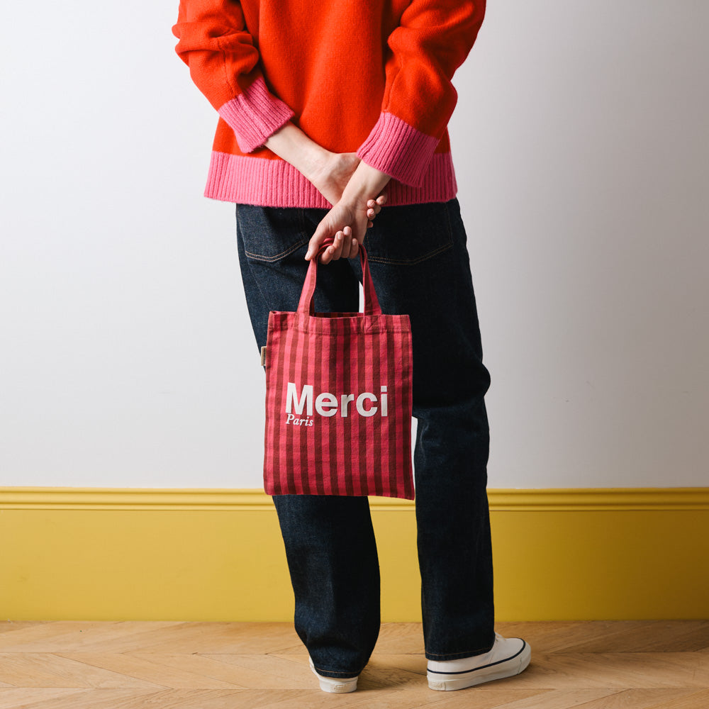 MERCI - TOTE BAG EN COTON - ROSE, VIN & CRÈME