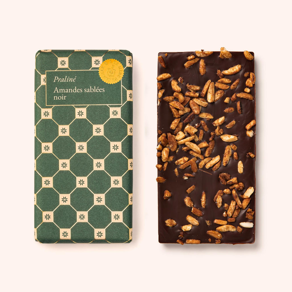 TABLETTE CHOCOLAT PRALINÉ AMANDES SABLÉES NOIR