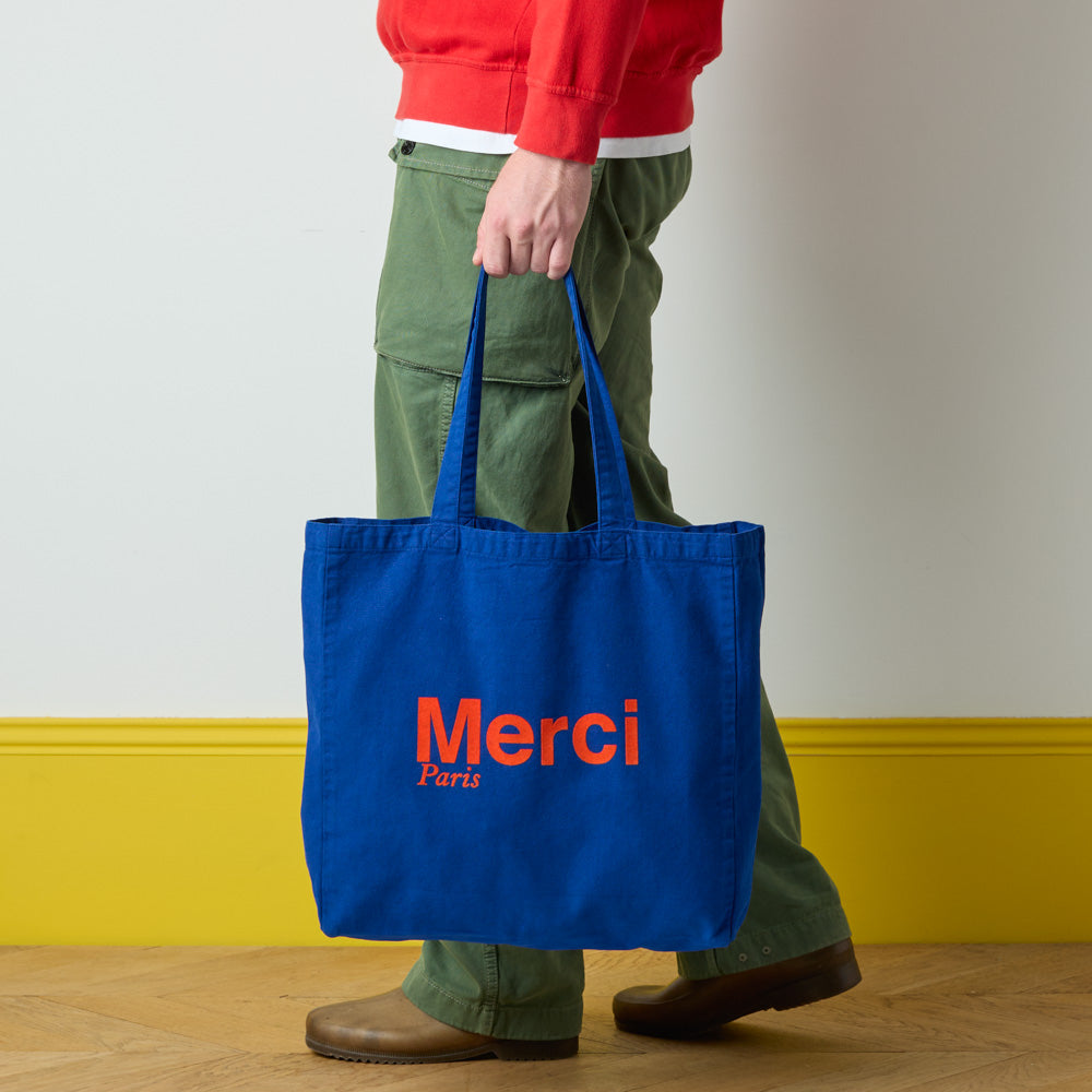 MERCI - TOTE BAG EN COTON - MARINE & ORANGE