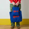 MERCI - TOTE BAG EN COTON - MARINE & ORANGE