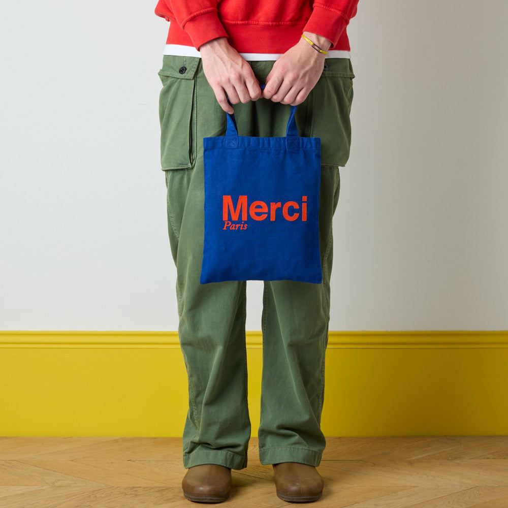 MERCI - TOTE BAG EN COTON - MARINE & ORANGE