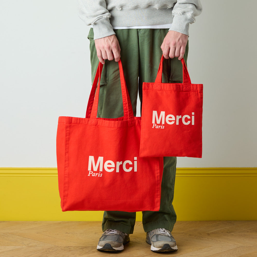 MERCI - TOTE BAG EN COTON - ROUGE & ECRU