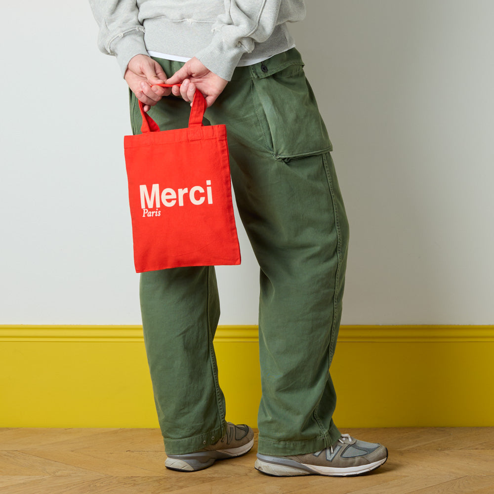 MERCI - TOTE BAG EN COTON - ROUGE & ECRU