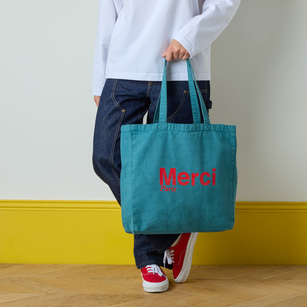 MERCI - TOTE BAG EN COTON - BLEU & ROUGE