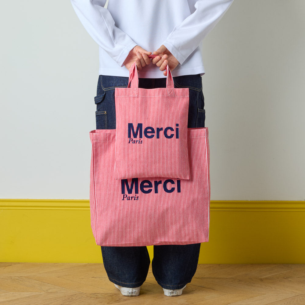 MERCI - TOTE BAG EN COTON HICKORY - ROUGE