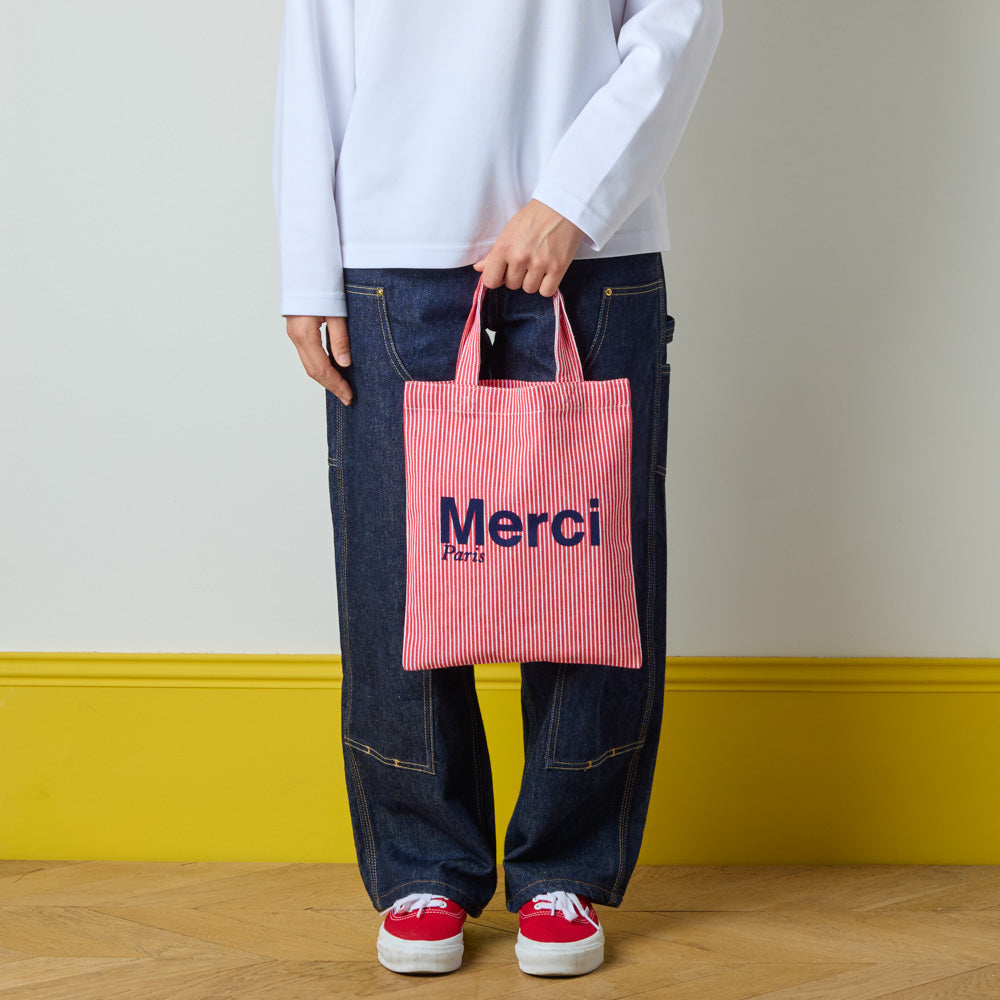 MERCI - TOTE BAG EN COTON HICKORY - ROUGE