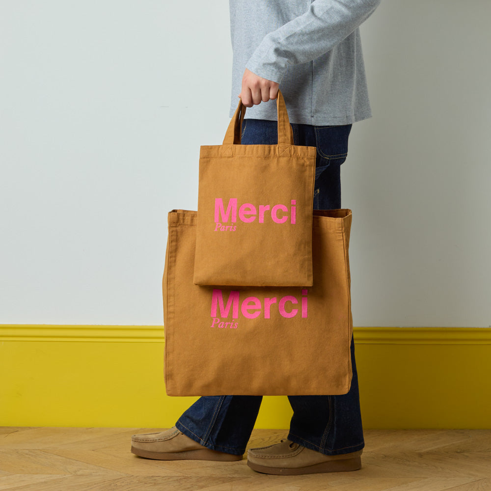 MERCI - TOTE BAG EN COTON - CAMEL & ROSE