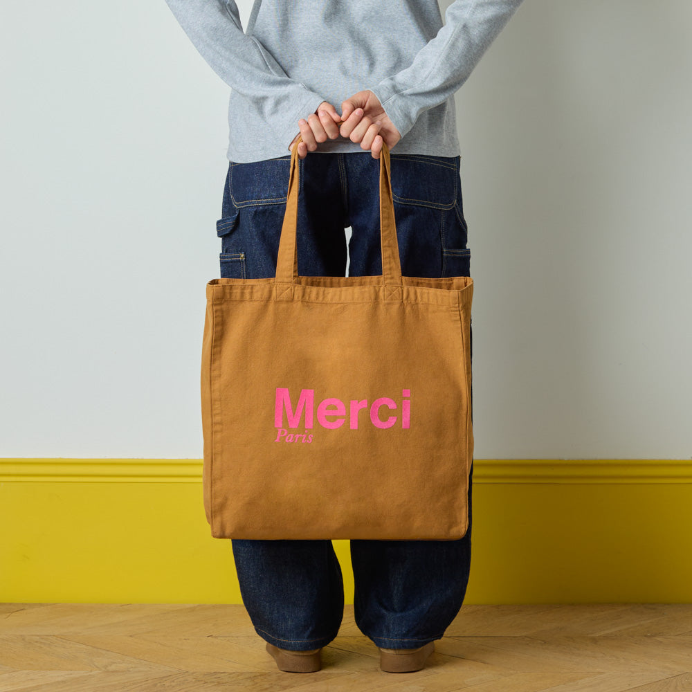 MERCI - TOTE BAG EN COTON - CAMEL & ROSE