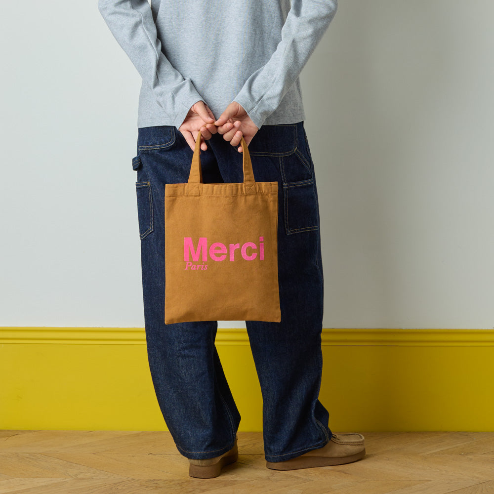 MERCI - TOTE BAG EN COTON - CAMEL & ROSE