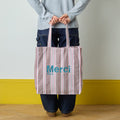 MERCI - TOTE BAG EN COTON HICKORY - ROUGE BLEU & MARRON