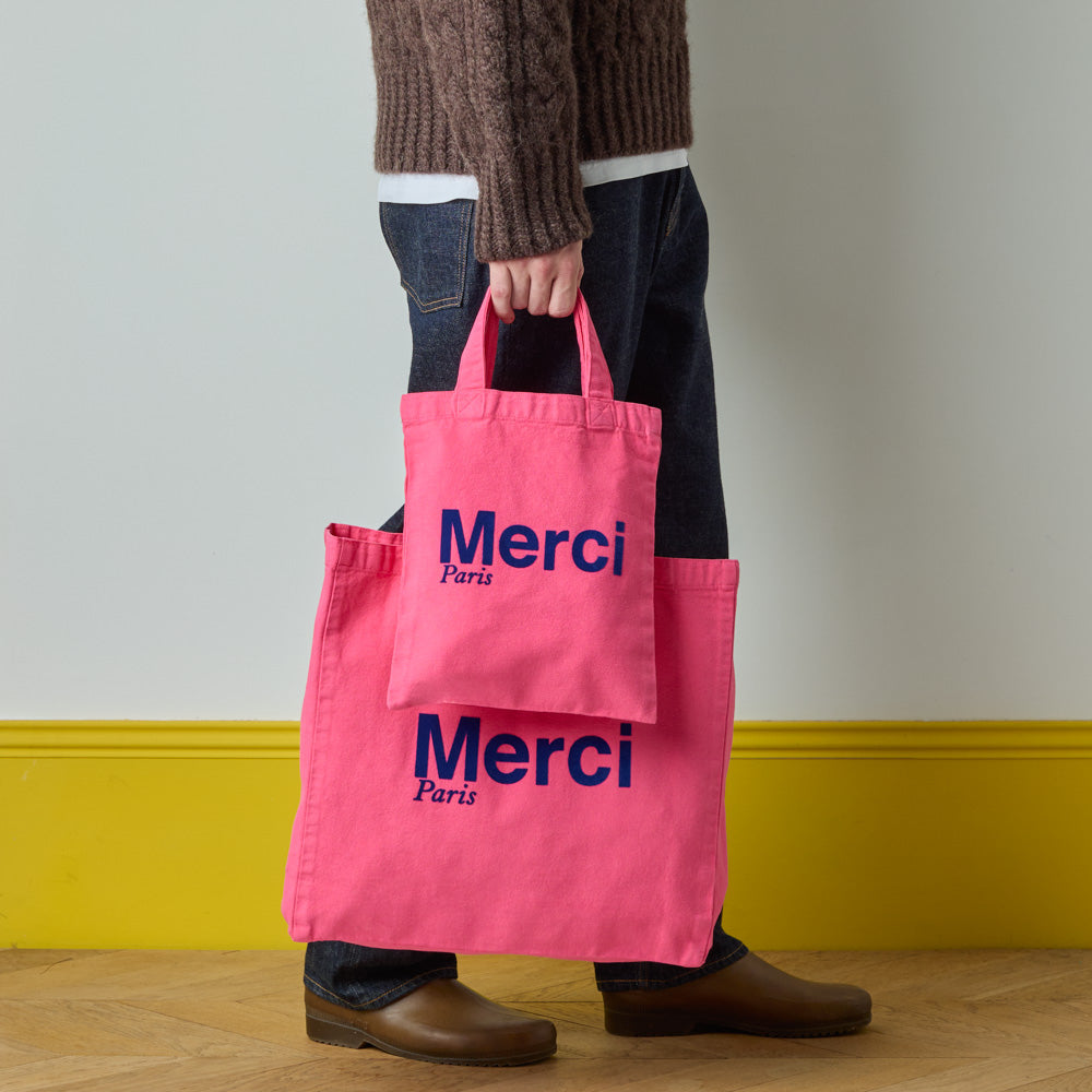 MERCI - TOTE BAG EN COTON - ROSE & BLEU
