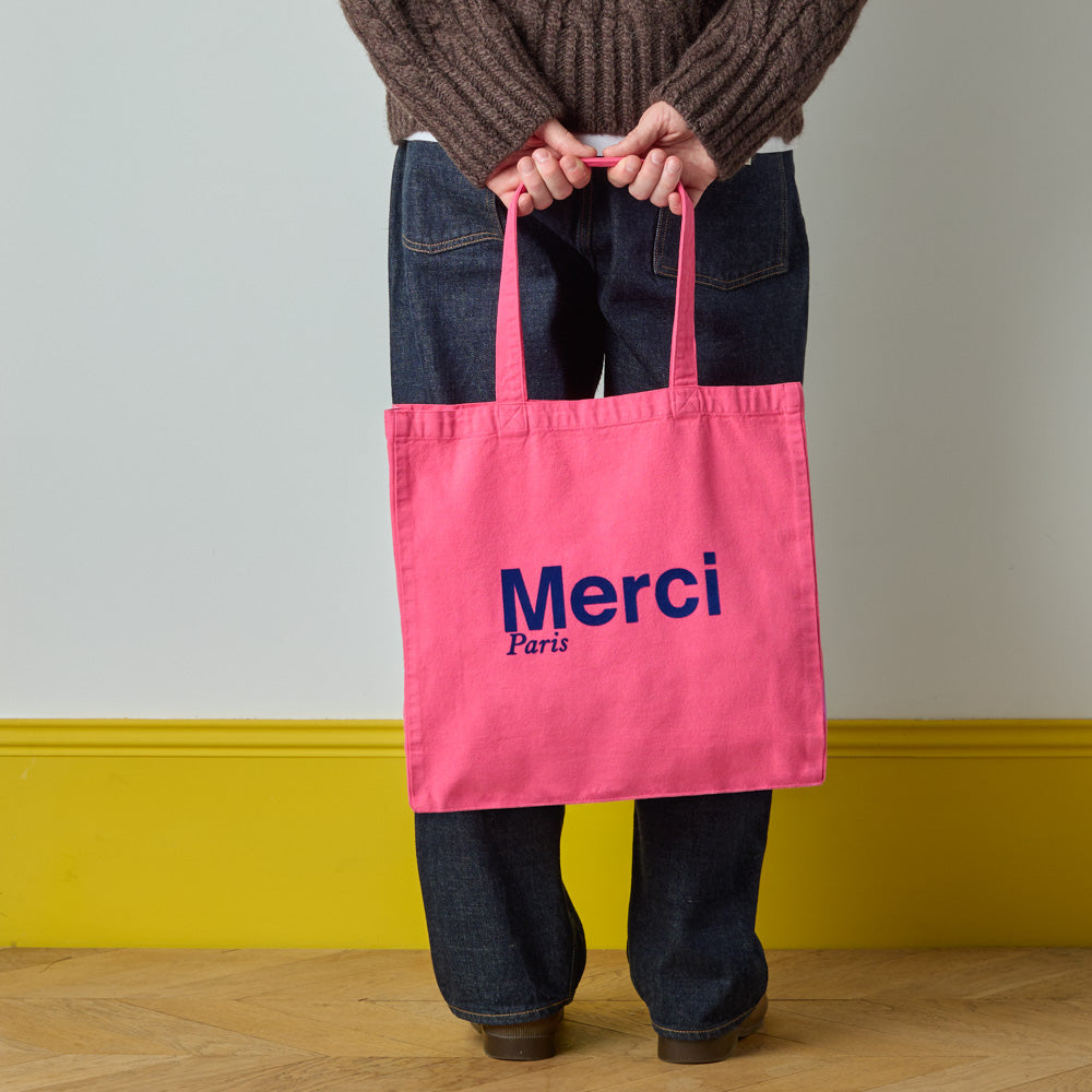 MERCI - TOTE BAG EN COTON - ROSE & BLEU