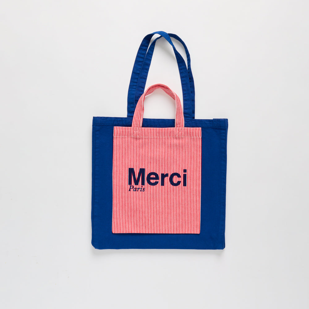 MERCI - TOTE BAG EN COTON HICKORY - ROUGE