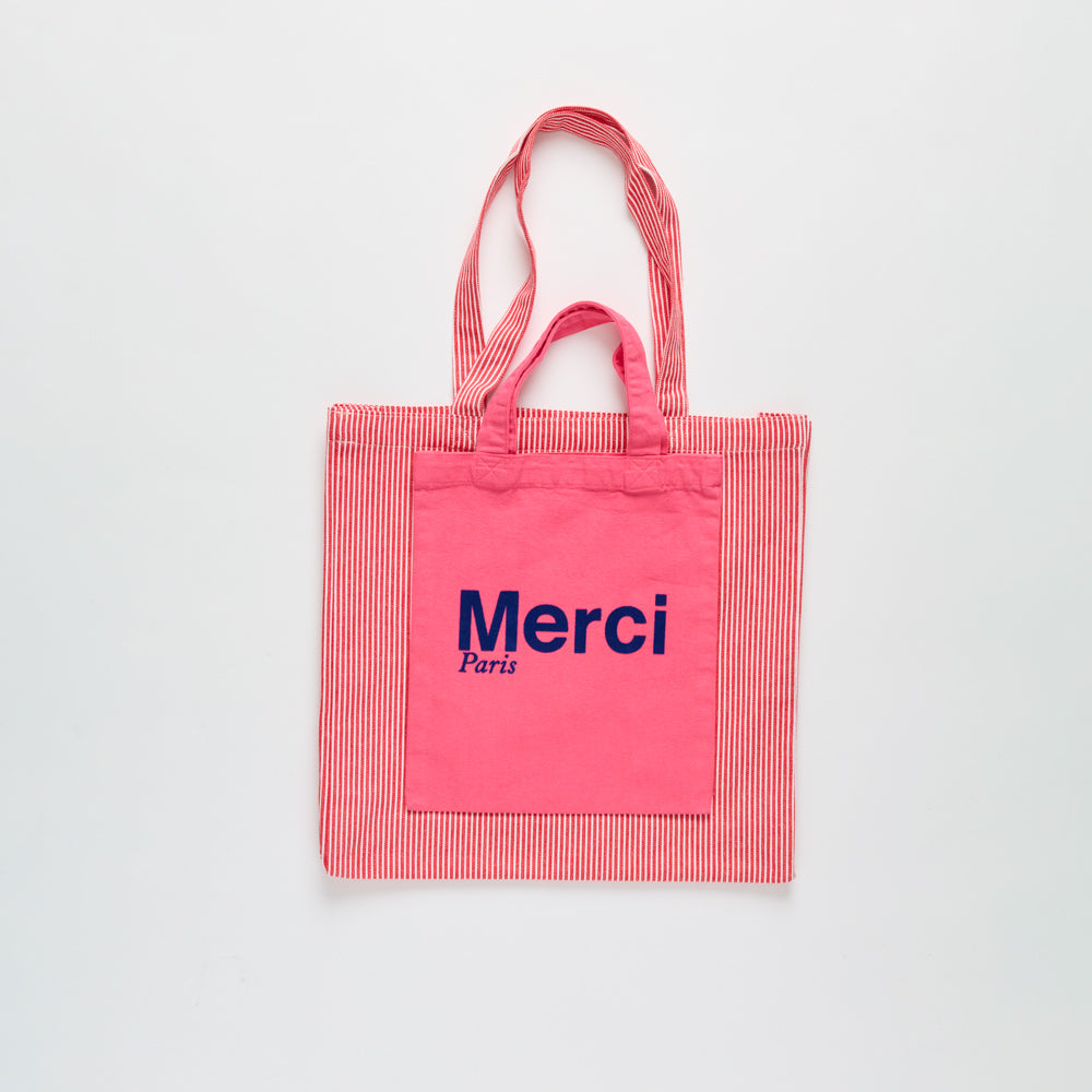 MERCI - TOTE BAG EN COTON - ROSE & BLEU