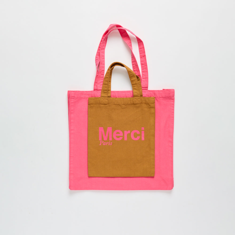 MERCI - TOTE BAG EN COTON - CAMEL & ROSE
