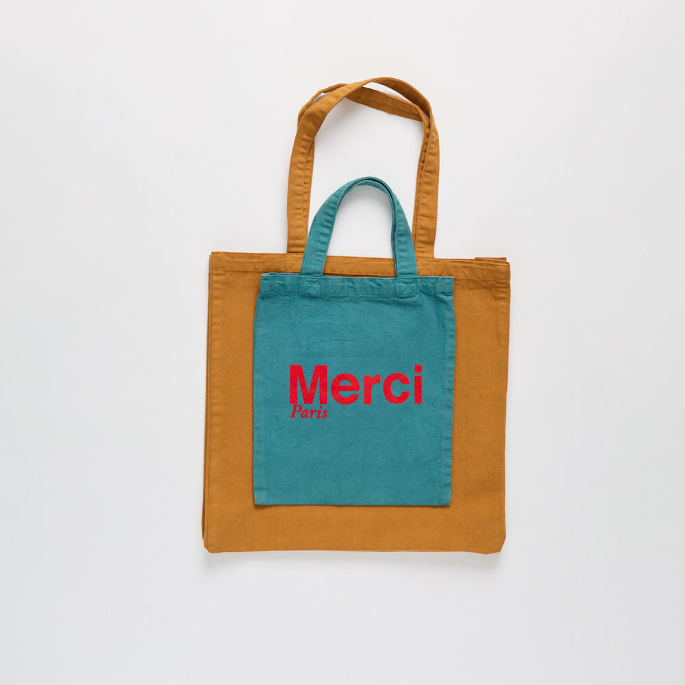 MERCI - TOTE BAG EN COTON - BLEU & ROUGE