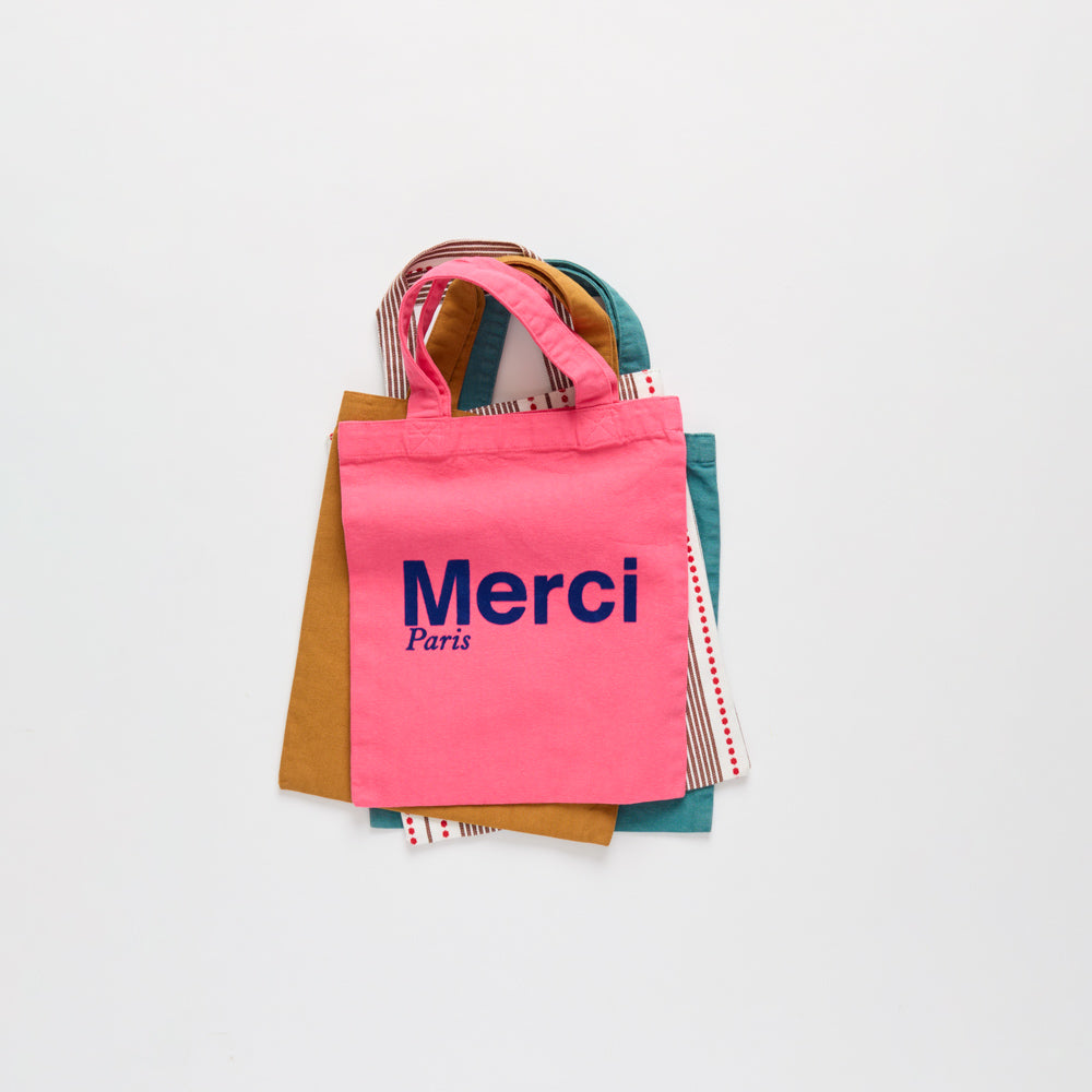 MERCI - TOTE BAG EN COTON - ROSE & BLEU