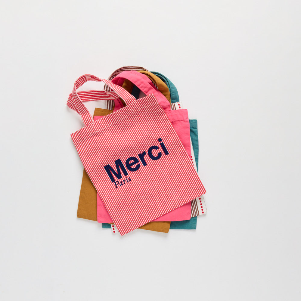 MERCI - TOTE BAG EN COTON HICKORY - ROUGE