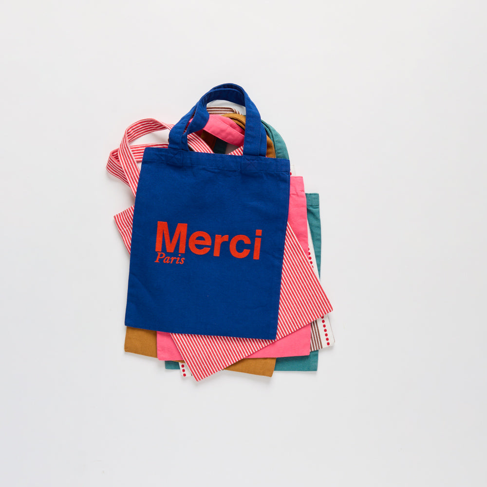 MERCI - TOTE BAG EN COTON - MARINE & ORANGE
