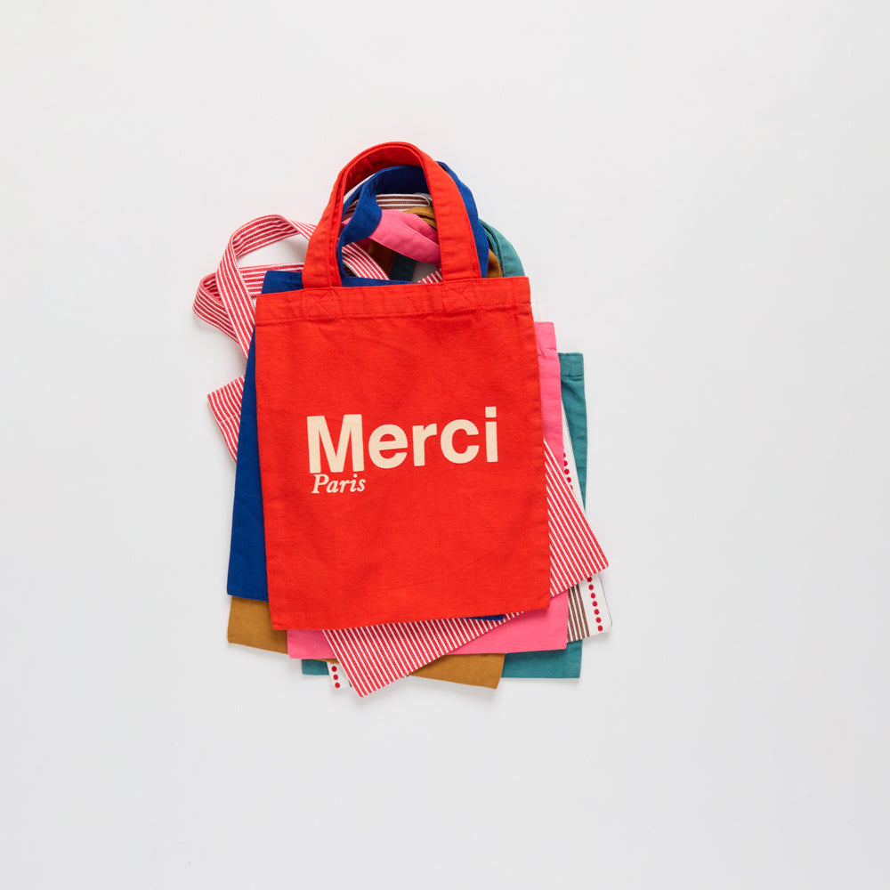 MERCI - TOTE BAG EN COTON - ROUGE & ECRU