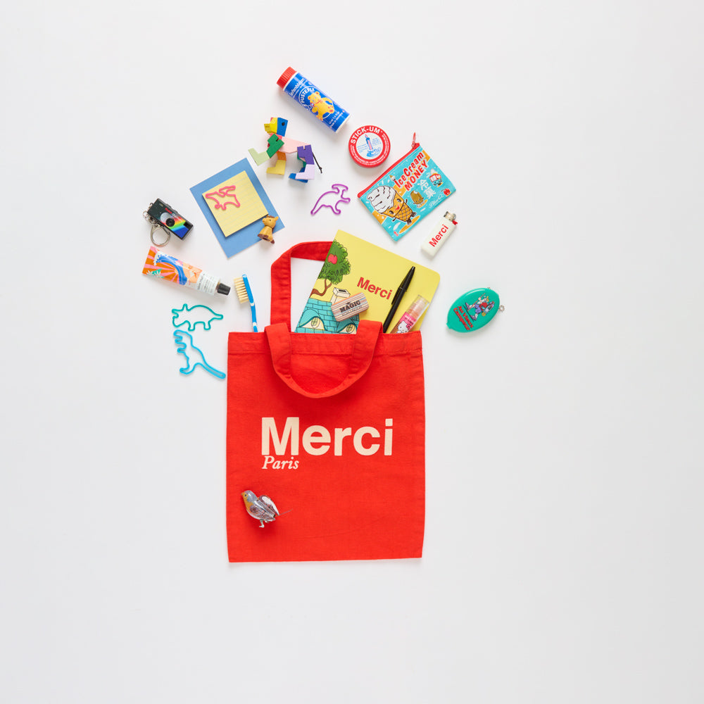 MERCI - TOTE BAG EN COTON - ROUGE & ECRU