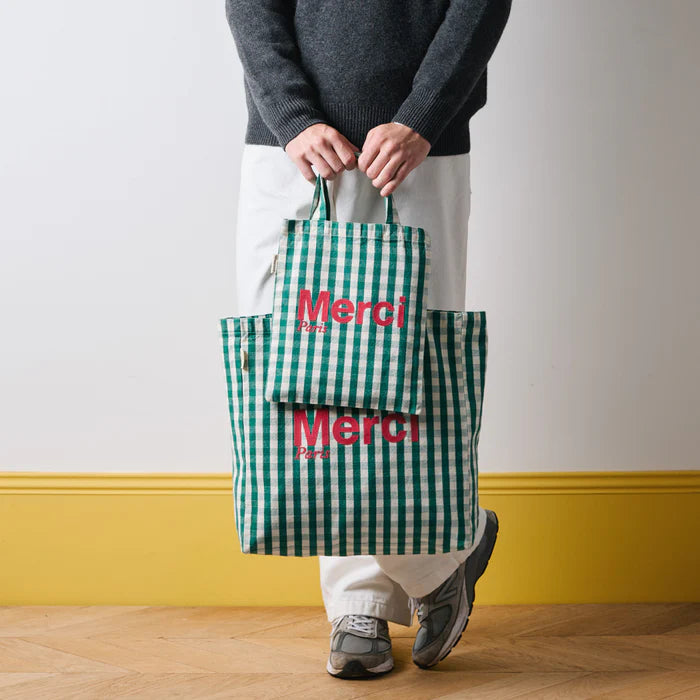 MERCI TOTE BAG / VERT,CREME & ROSE