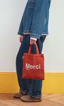 Merci / TOTE BAG EN COTON MINI / TERRACOTTA & BLANC