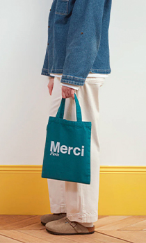 Merci / TOTE BAG EN COTON MINI / BLEU CANARD & BLANC