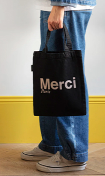 Merci / TOTE BAG EN COTON MINI / NOIR & CREME