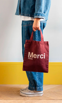 Merci / TOTE BAG EN COTON MINI / BORDEAUX & CREME